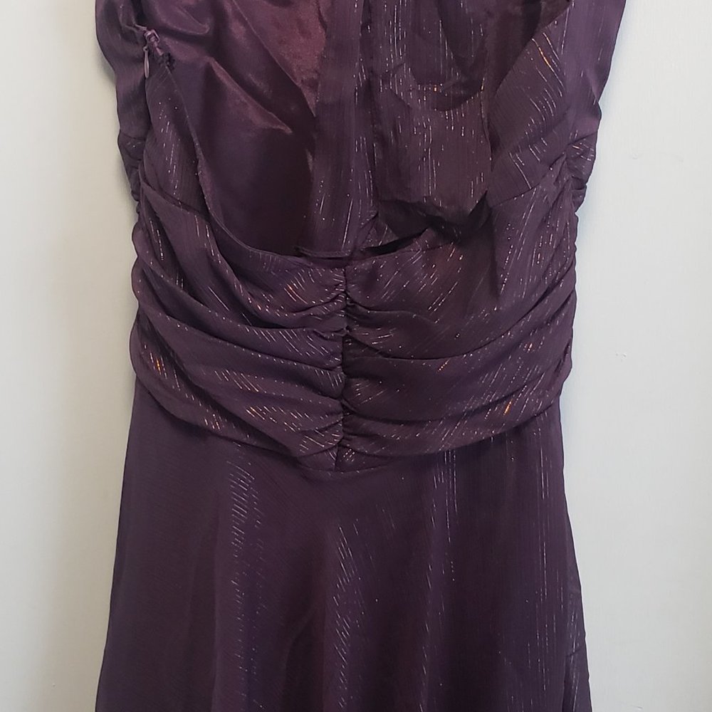WOMENS ARIELLA PURPLE W/ METALLIC PIN STRIPES COCKTAIL DRESS SIZE LARGE - Picture 2 of 6